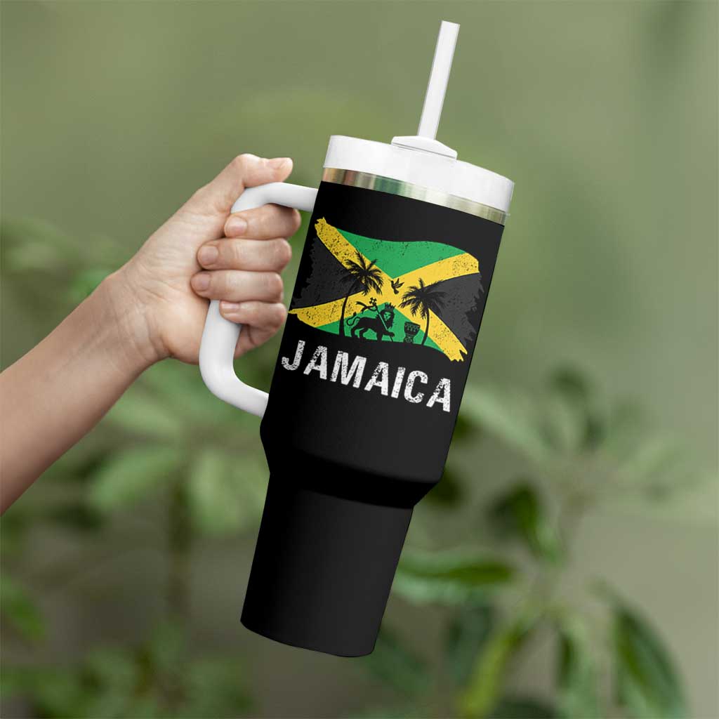 Jamaica Tumbler With Handle Retro Vintage Jamaican Pride Flag Lion Of Judah - Wonder Print Shop