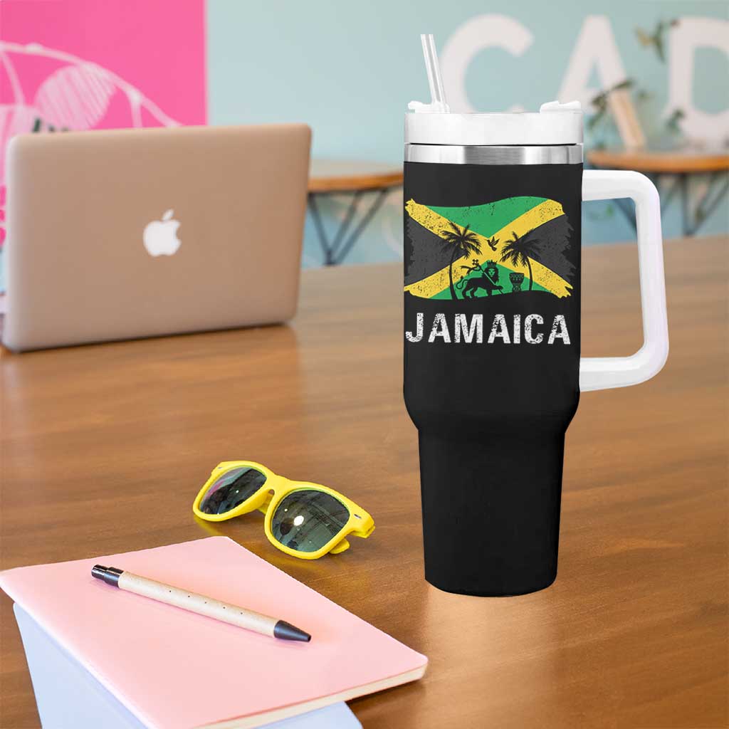 Jamaica Tumbler With Handle Retro Vintage Jamaican Pride Flag Lion Of Judah - Wonder Print Shop