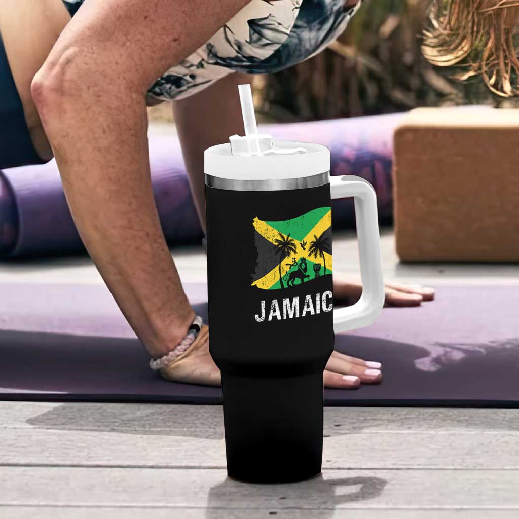 Jamaica Tumbler With Handle Retro Vintage Jamaican Pride Flag Lion Of Judah - Wonder Print Shop