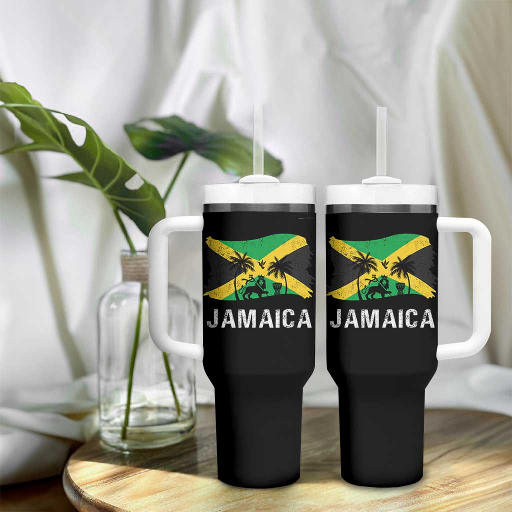 Jamaica Tumbler With Handle Retro Vintage Jamaican Pride Flag Lion Of Judah - Wonder Print Shop