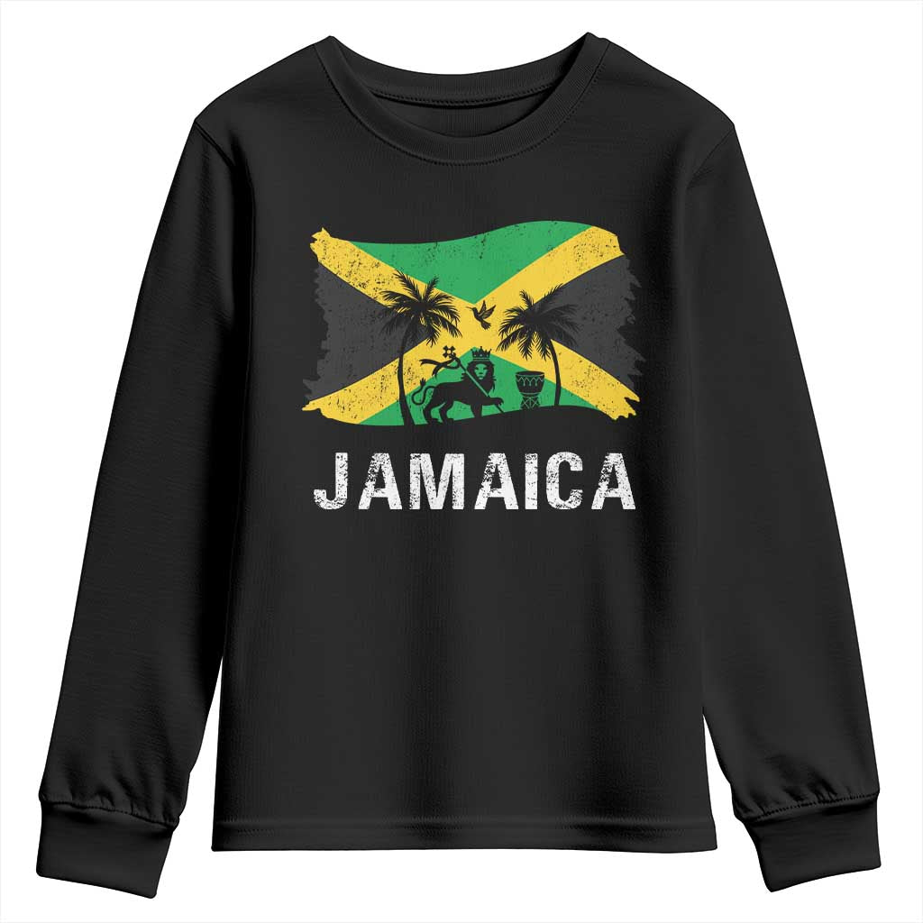 Jamaica Youth Sweatshirt Retro Vintage Jamaican Pride Flag Lion Of Judah - Wonder Print Shop