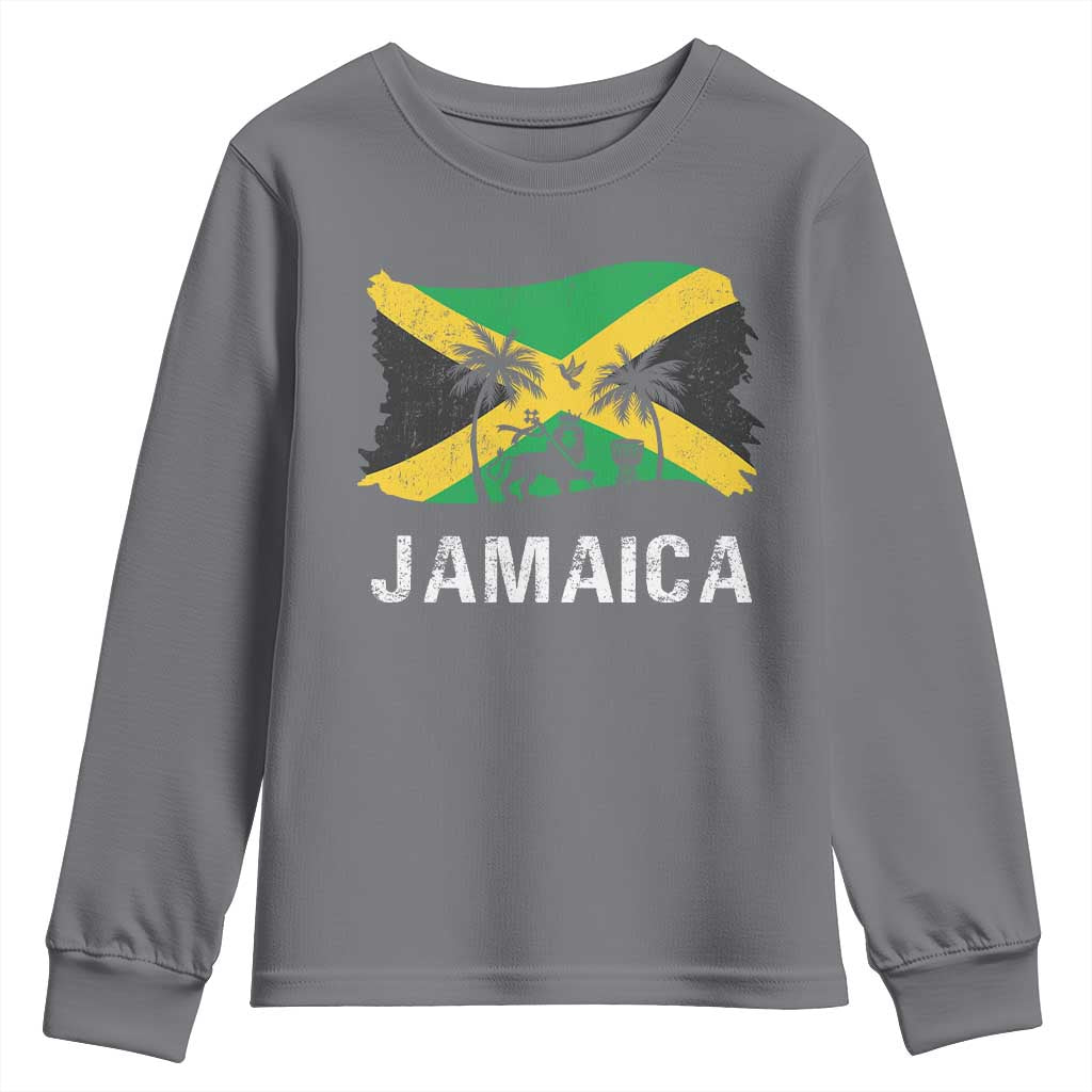 Jamaica Youth Sweatshirt Retro Vintage Jamaican Pride Flag Lion Of Judah - Wonder Print Shop