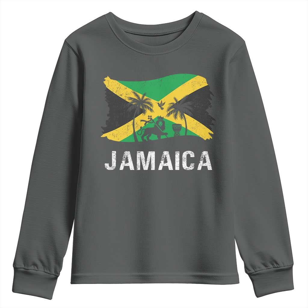 Jamaica Youth Sweatshirt Retro Vintage Jamaican Pride Flag Lion Of Judah - Wonder Print Shop