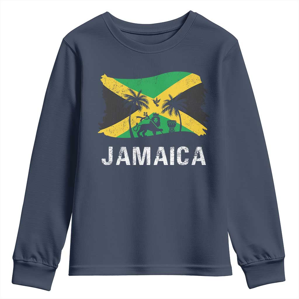 Jamaica Youth Sweatshirt Retro Vintage Jamaican Pride Flag Lion Of Judah - Wonder Print Shop