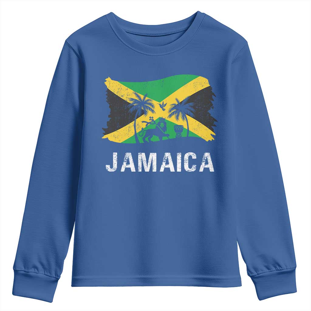Jamaica Youth Sweatshirt Retro Vintage Jamaican Pride Flag Lion Of Judah - Wonder Print Shop