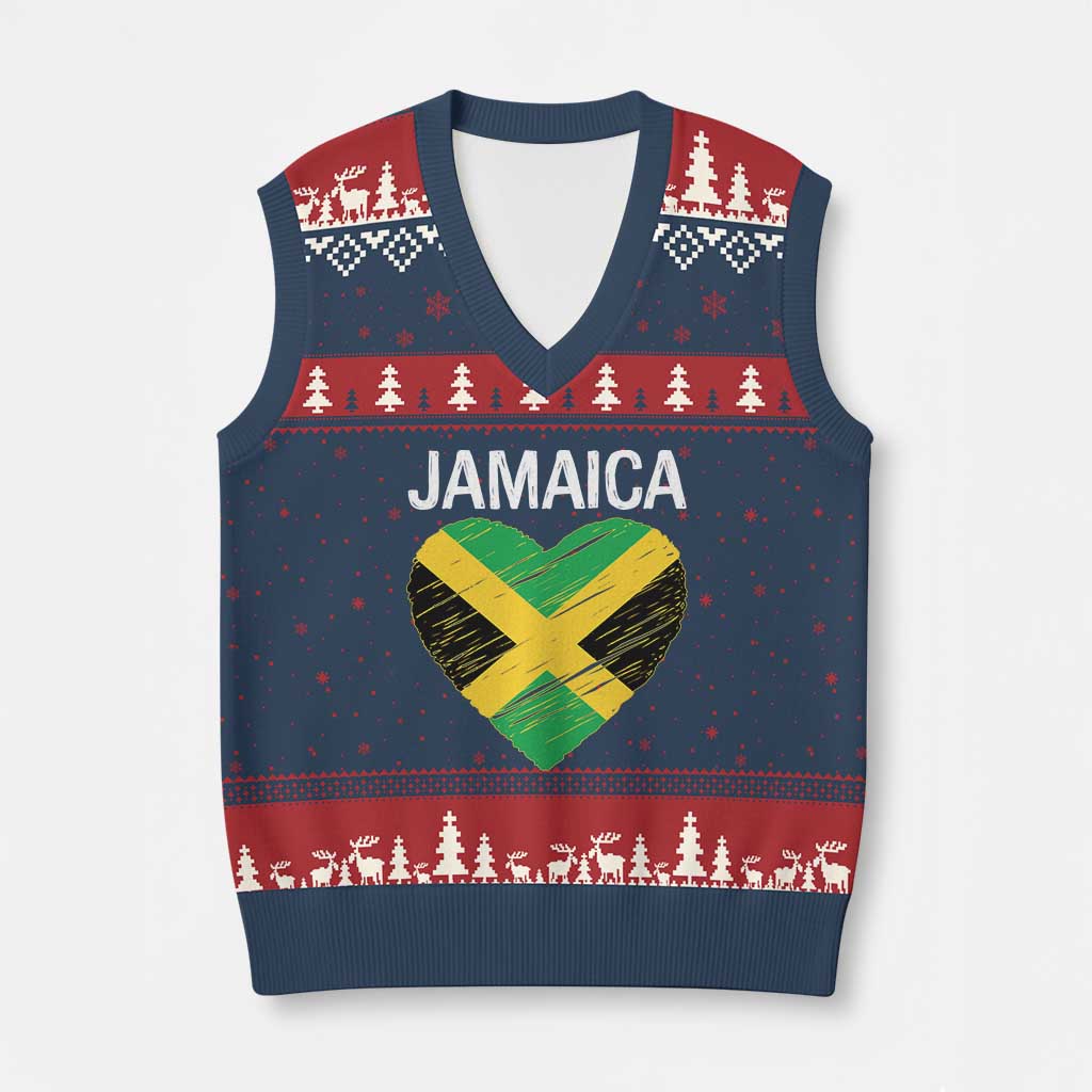 Jamaican Heart Flag V-Neck Knit Sweater Vest Patriotic Jamaica Girls Proud Jamaican Roots - Wonder Print Shop