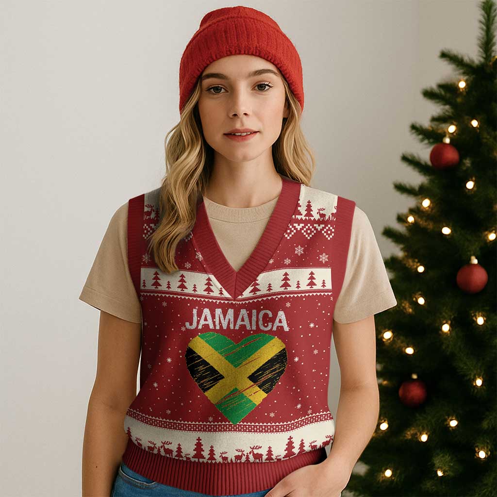 Jamaican Heart Flag V-Neck Knit Sweater Vest Patriotic Jamaica Girls Proud Jamaican Roots - Wonder Print Shop