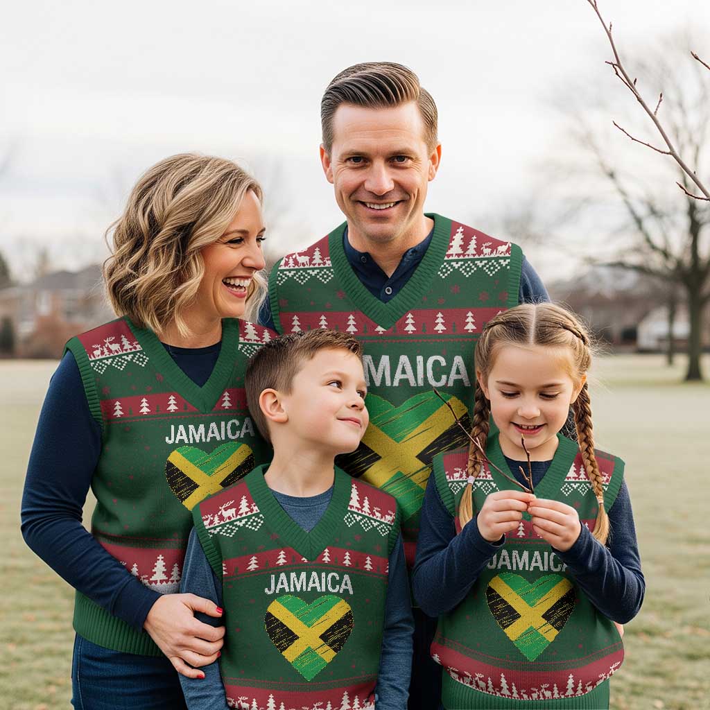 Jamaican Heart Flag V-Neck Knit Sweater Vest Patriotic Jamaica Girls Proud Jamaican Roots - Wonder Print Shop