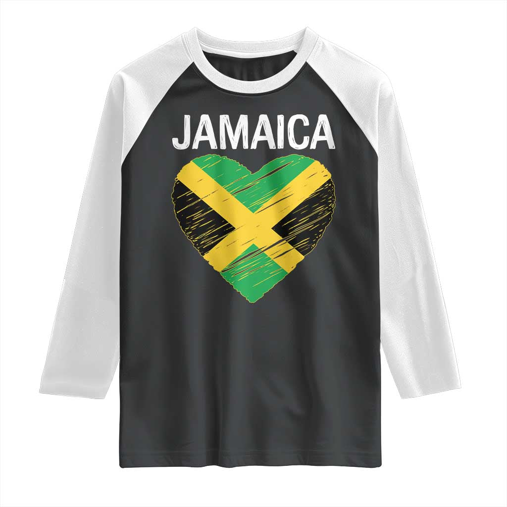 Jamaican Heart Flag Raglan Shirt Patriotic Jamaica Girls Proud Jamaican Roots - Wonder Print Shop