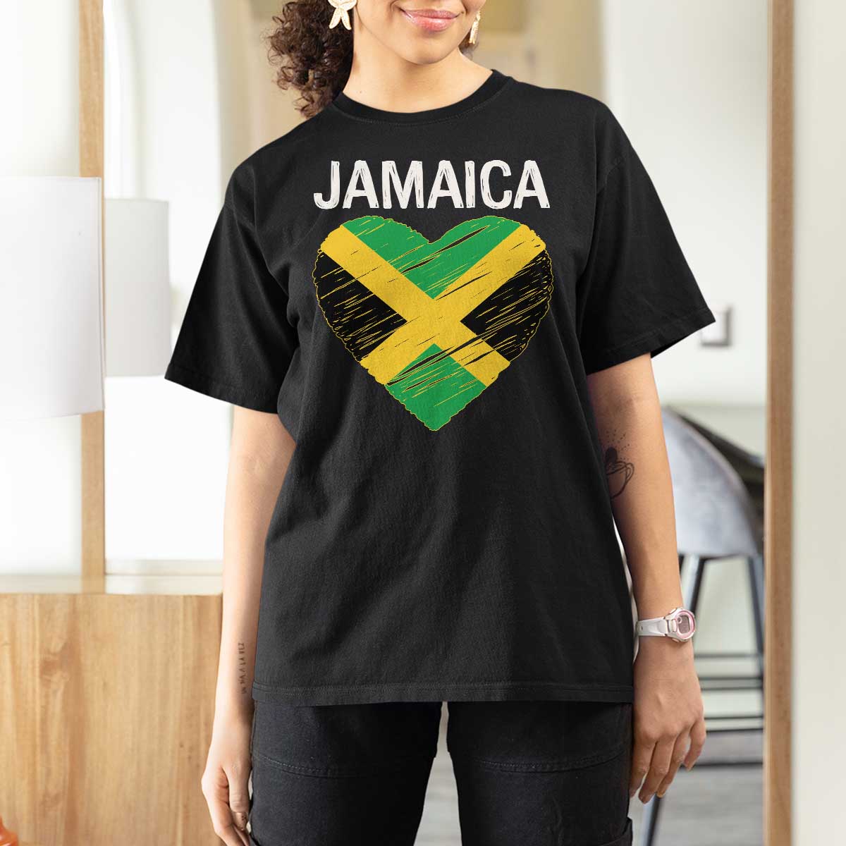 Jamaican Heart Flag T Shirt For Women Patriotic Jamaica Girls Proud Jamaican Roots - Wonder Print Shop
