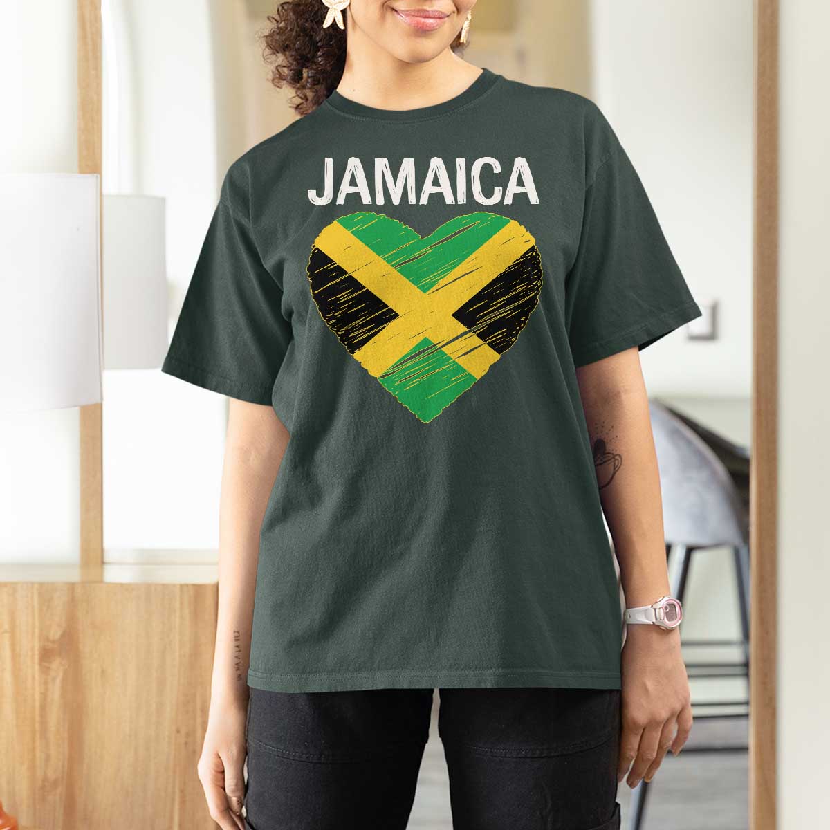 Jamaican Heart Flag T Shirt For Women Patriotic Jamaica Girls Proud Jamaican Roots - Wonder Print Shop