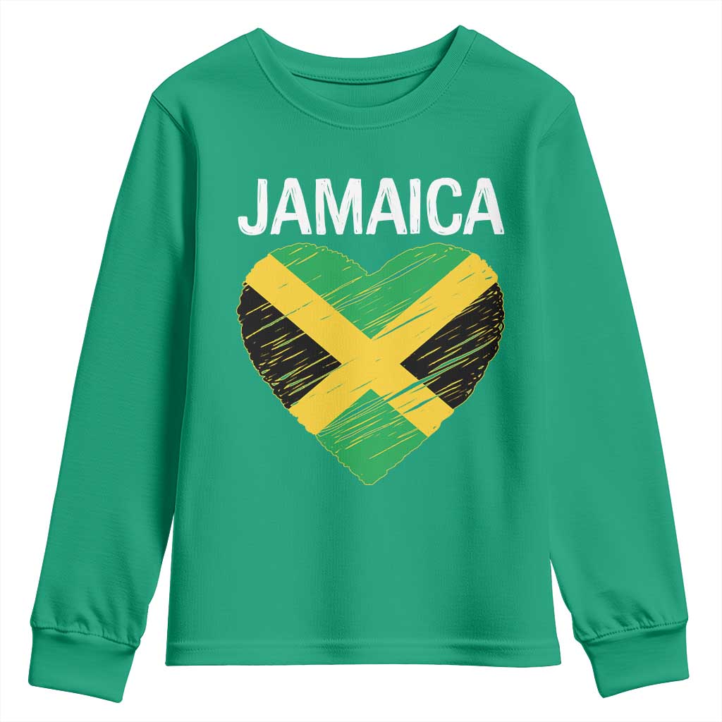 Jamaican Heart Flag Youth Sweatshirt Patriotic Jamaica Girls Proud Jamaican Roots - Wonder Print Shop