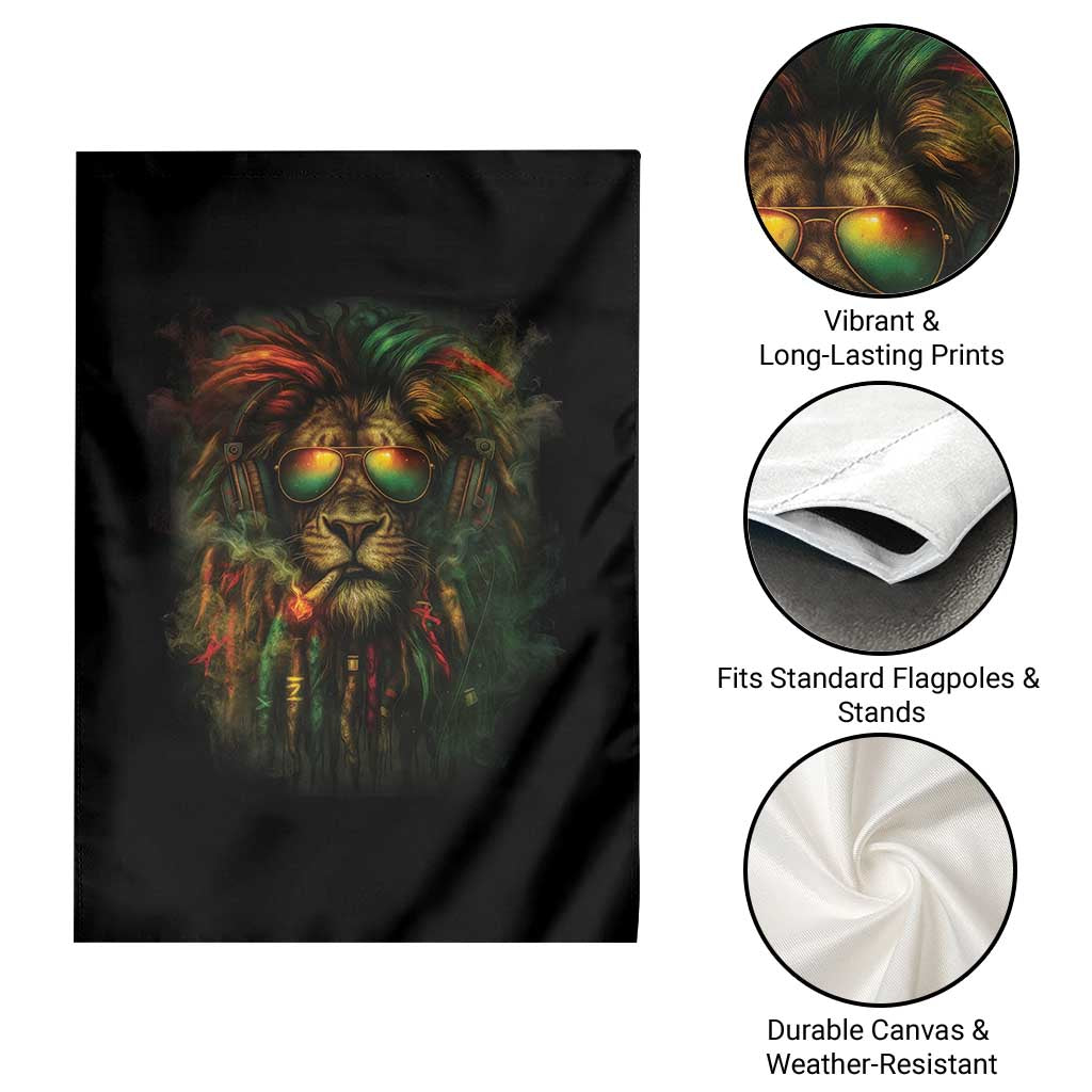Rasta Reggae Lion Smoking Weed Garden Flag Jamaican Reggae Music and Weed Lovers - Wonder Print Shop