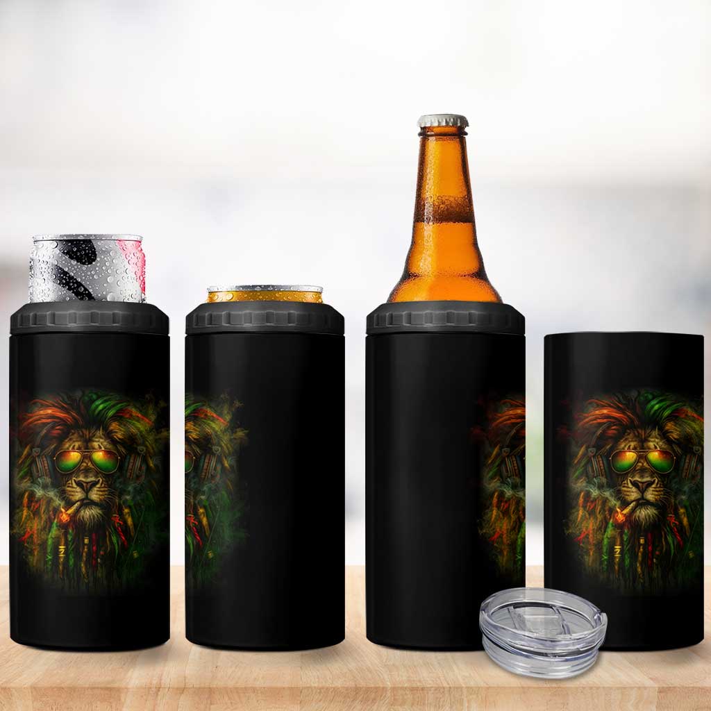 Rasta Reggae Lion Smoking Weed 4 in 1 Can Cooler Tumbler Jamaican Reggae Music and Weed Lovers - Wonder Print Shop