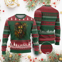 Rasta Reggae Lion Smoking Weed Ugly Christmas Sweater Jamaican Reggae Music and Weed Lovers - Wonder Print Shop
