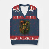 Rasta Reggae Lion Smoking Weed V-Neck Knit Sweater Vest Jamaican Reggae Music and Weed Lovers - Wonder Print Shop