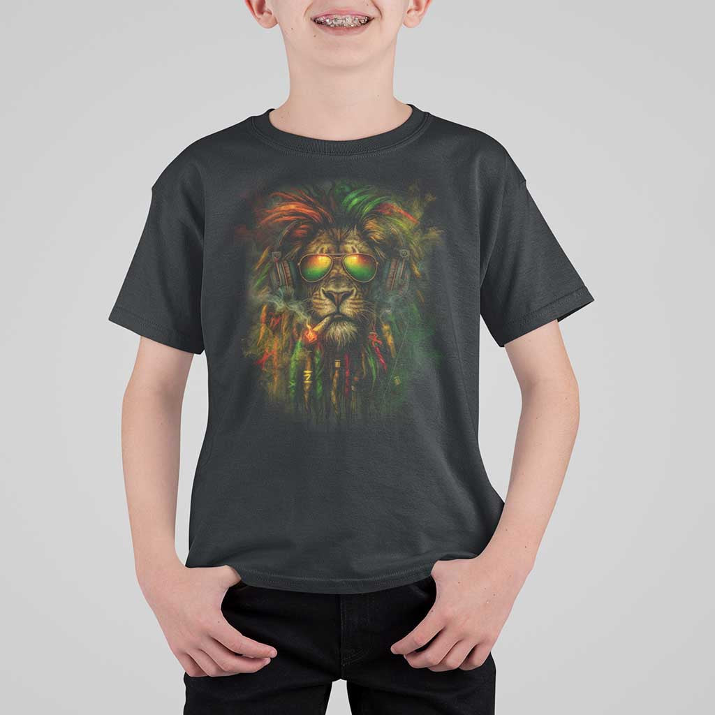Rasta Reggae Lion Smoking Weed T Shirt For Kid Jamaican Reggae Music and Weed Lovers - Wonder Print Shop