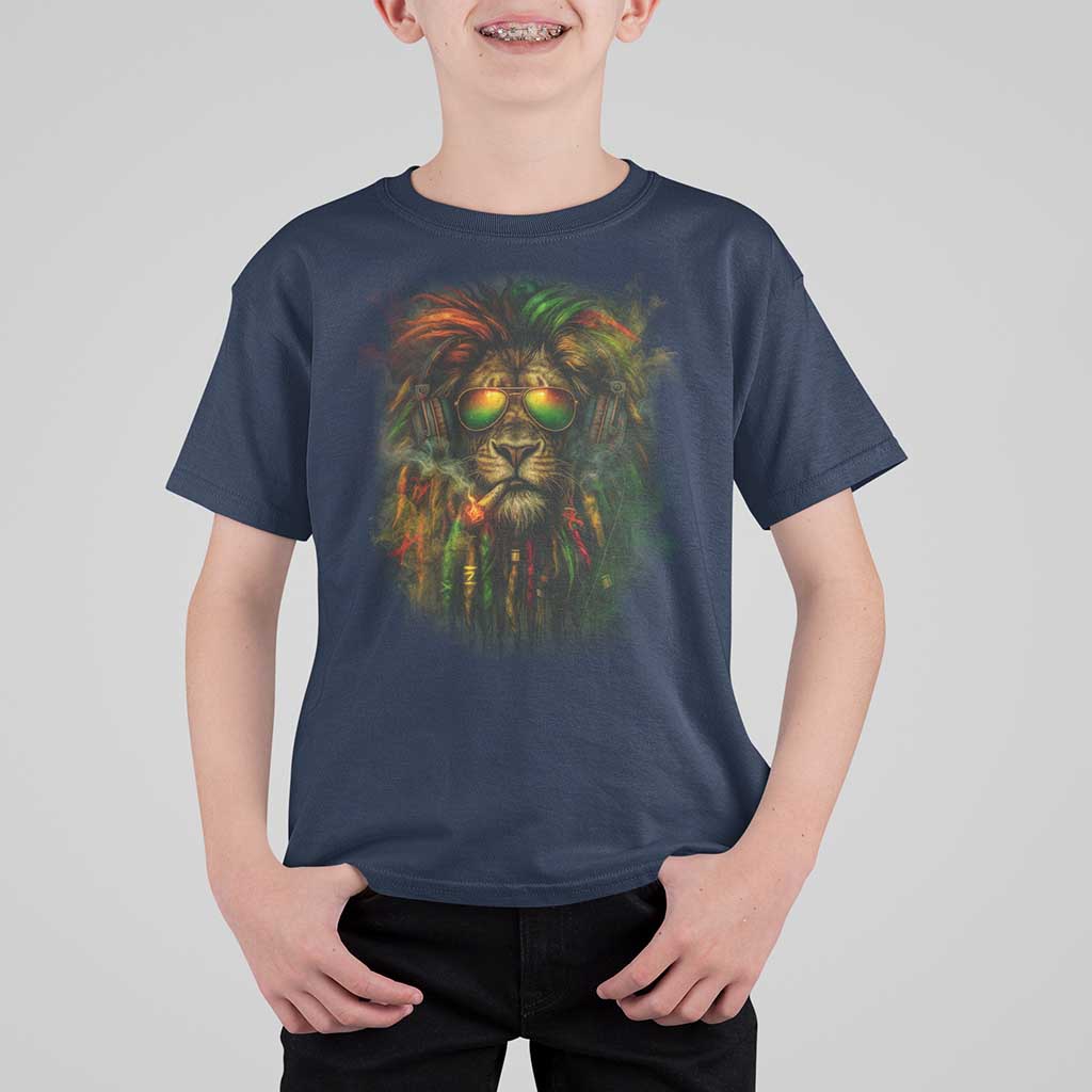 Rasta Reggae Lion Smoking Weed T Shirt For Kid Jamaican Reggae Music and Weed Lovers - Wonder Print Shop