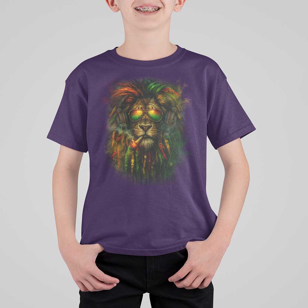 Rasta Reggae Lion Smoking Weed T Shirt For Kid Jamaican Reggae Music and Weed Lovers - Wonder Print Shop