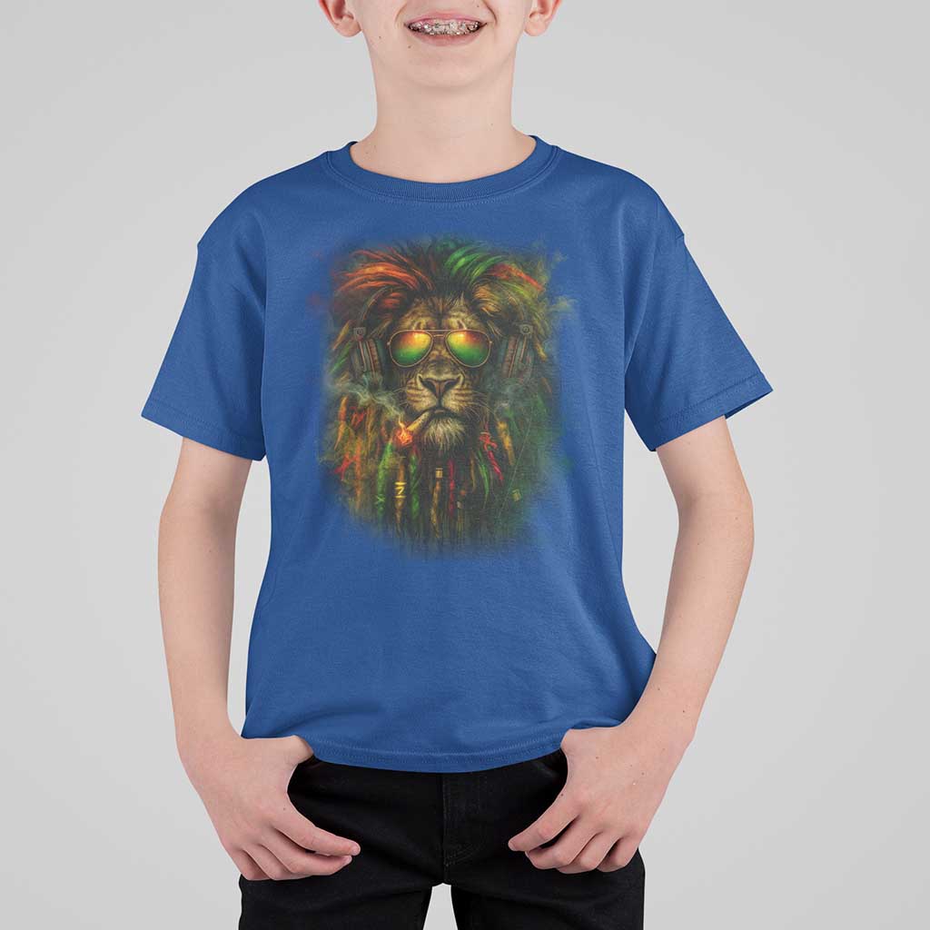 Rasta Reggae Lion Smoking Weed T Shirt For Kid Jamaican Reggae Music and Weed Lovers - Wonder Print Shop