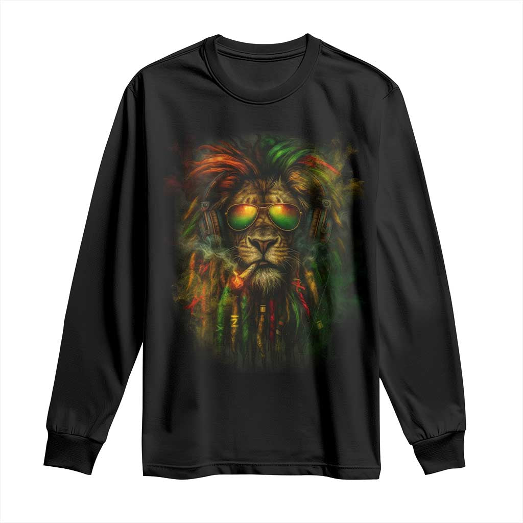 Rasta Reggae Lion Smoking Weed Long Sleeve Shirt Jamaican Reggae Music and Weed Lovers - Wonder Print Shop