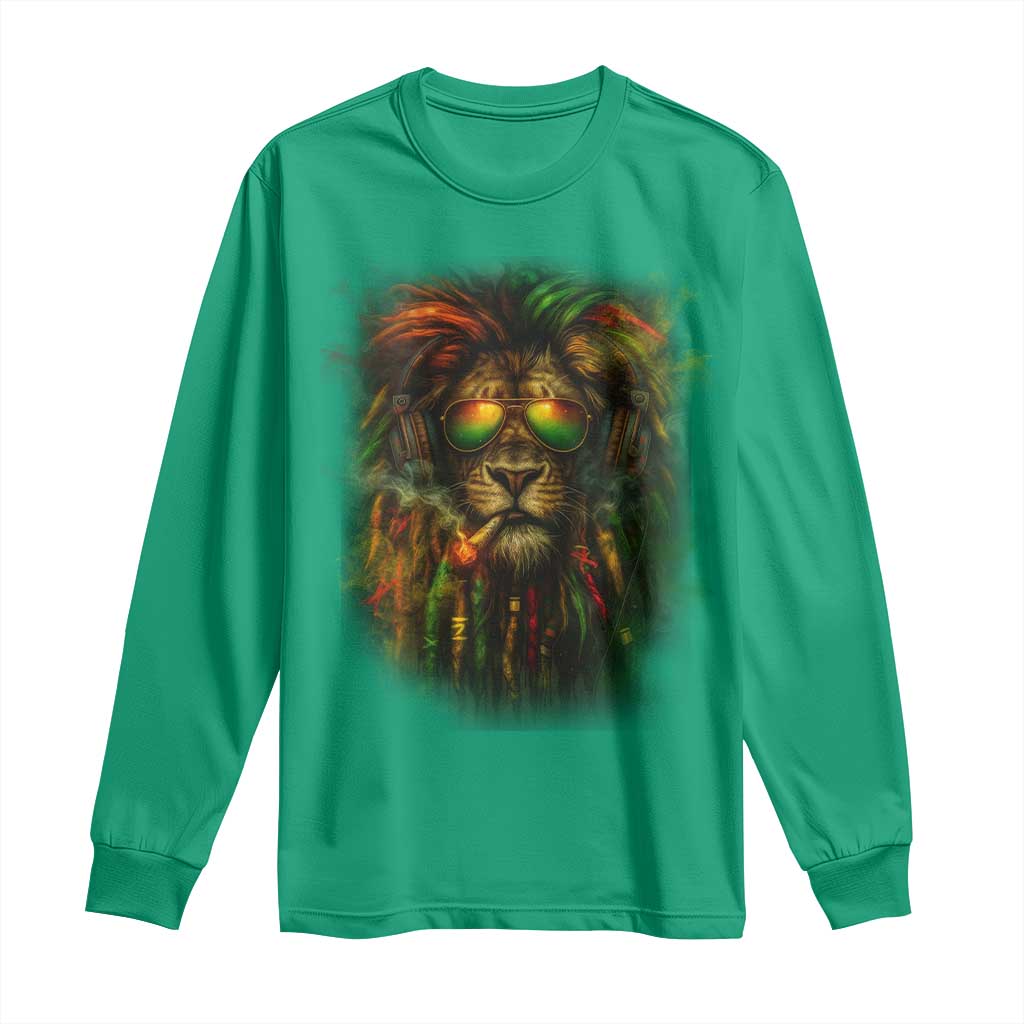 Rasta Reggae Lion Smoking Weed Long Sleeve Shirt Jamaican Reggae Music and Weed Lovers - Wonder Print Shop