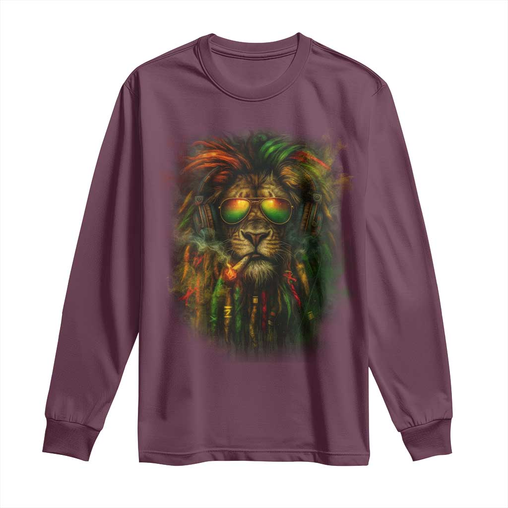Rasta Reggae Lion Smoking Weed Long Sleeve Shirt Jamaican Reggae Music and Weed Lovers - Wonder Print Shop