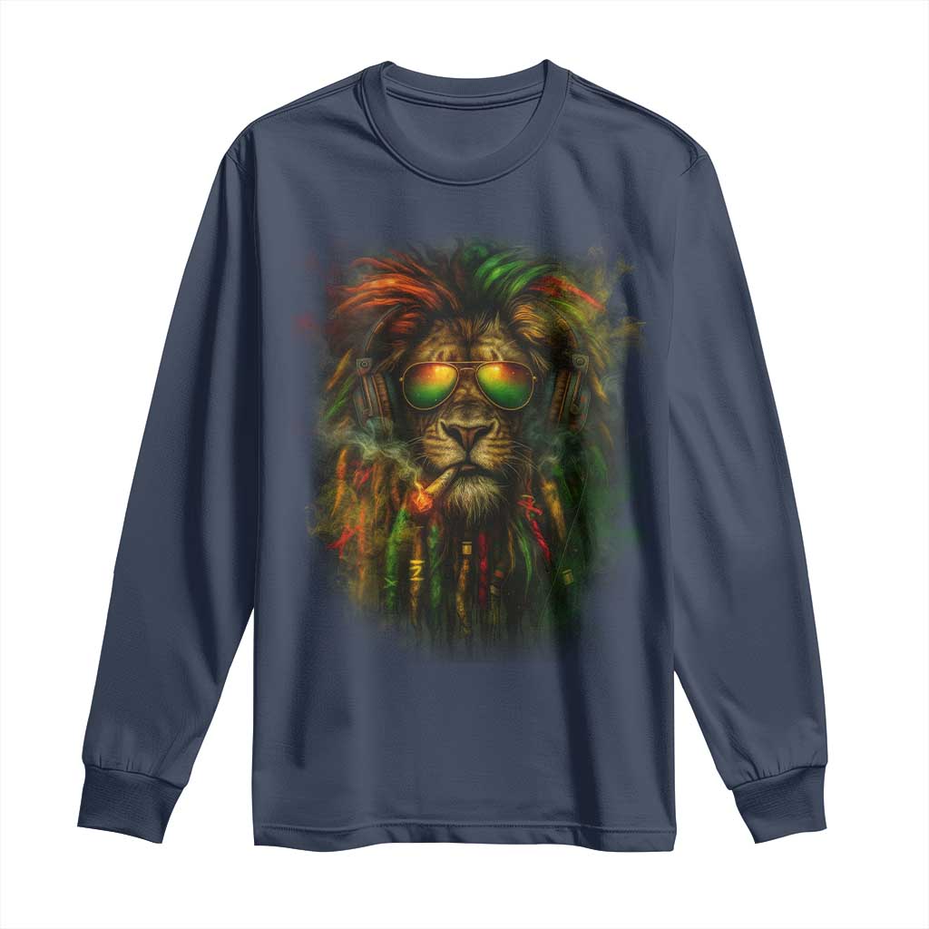 Rasta Reggae Lion Smoking Weed Long Sleeve Shirt Jamaican Reggae Music and Weed Lovers - Wonder Print Shop