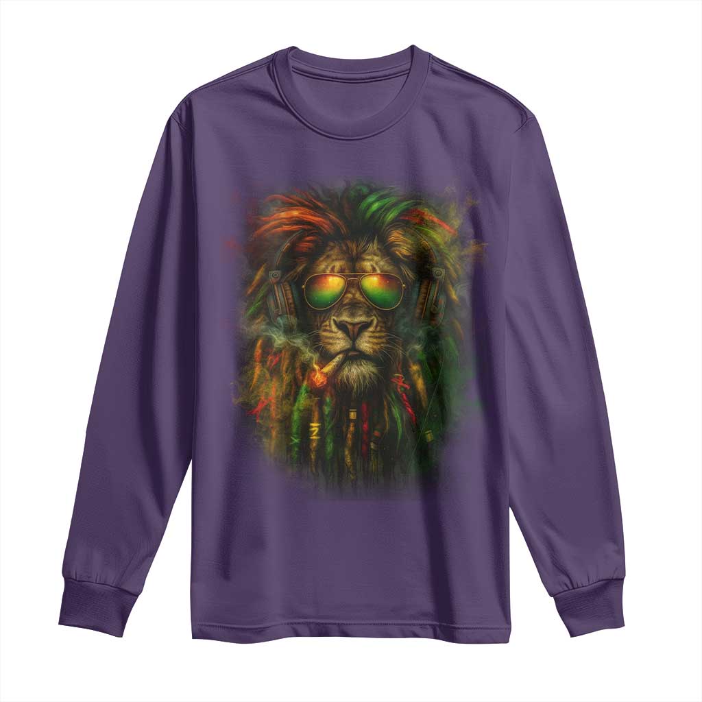 Rasta Reggae Lion Smoking Weed Long Sleeve Shirt Jamaican Reggae Music and Weed Lovers - Wonder Print Shop