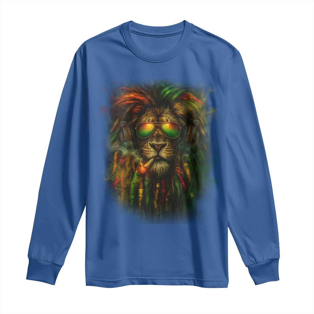 Rasta Reggae Lion Smoking Weed Long Sleeve Shirt Jamaican Reggae Music and Weed Lovers - Wonder Print Shop