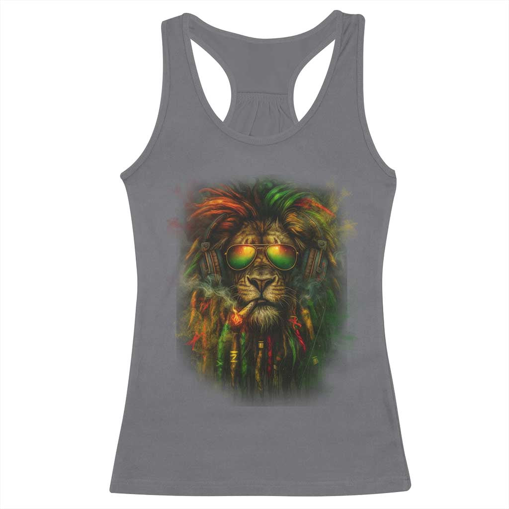 Rasta Reggae Lion Smoking Weed Racerback Tank Top Jamaican Reggae Music and Weed Lovers - Wonder Print Shop