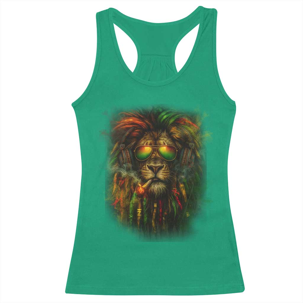 Rasta Reggae Lion Smoking Weed Racerback Tank Top Jamaican Reggae Music and Weed Lovers - Wonder Print Shop