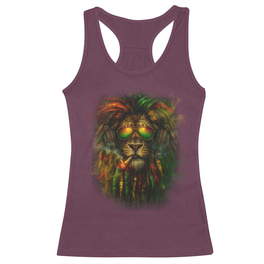 Rasta Reggae Lion Smoking Weed Racerback Tank Top Jamaican Reggae Music and Weed Lovers - Wonder Print Shop