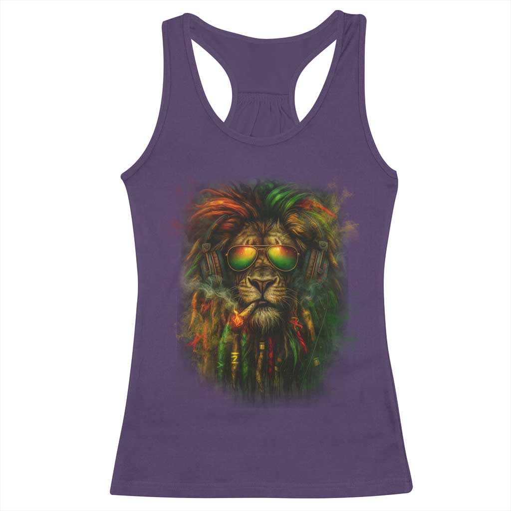 Rasta Reggae Lion Smoking Weed Racerback Tank Top Jamaican Reggae Music and Weed Lovers - Wonder Print Shop