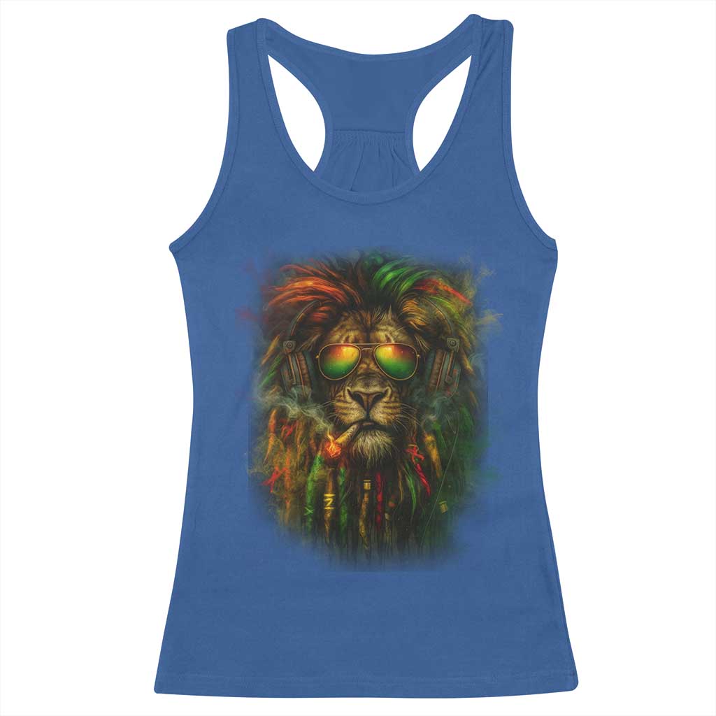 Rasta Reggae Lion Smoking Weed Racerback Tank Top Jamaican Reggae Music and Weed Lovers - Wonder Print Shop