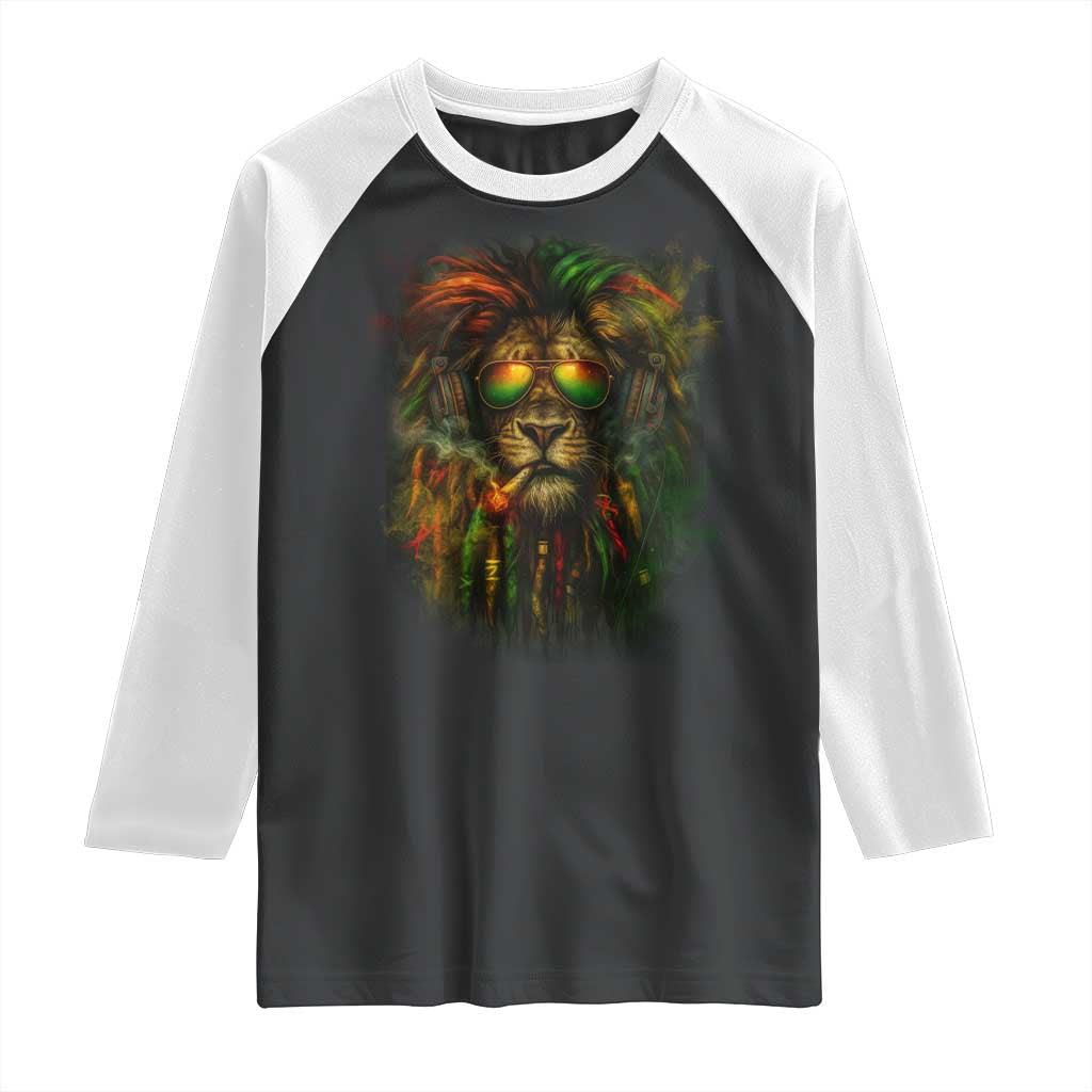 Rasta Reggae Lion Smoking Weed Raglan Shirt Jamaican Reggae Music and Weed Lovers - Wonder Print Shop