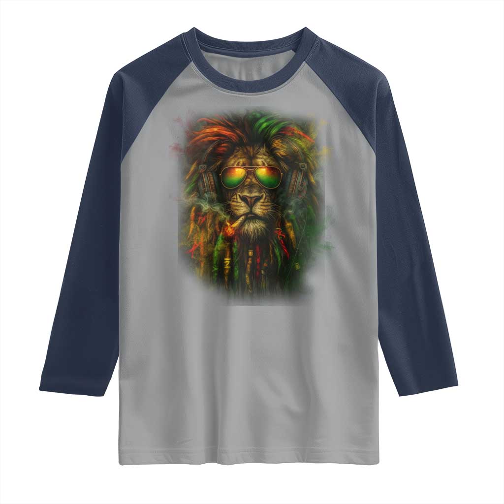 Rasta Reggae Lion Smoking Weed Raglan Shirt Jamaican Reggae Music and Weed Lovers - Wonder Print Shop