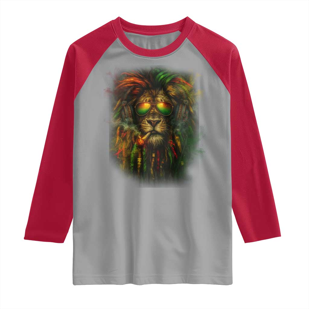 Rasta Reggae Lion Smoking Weed Raglan Shirt Jamaican Reggae Music and Weed Lovers - Wonder Print Shop