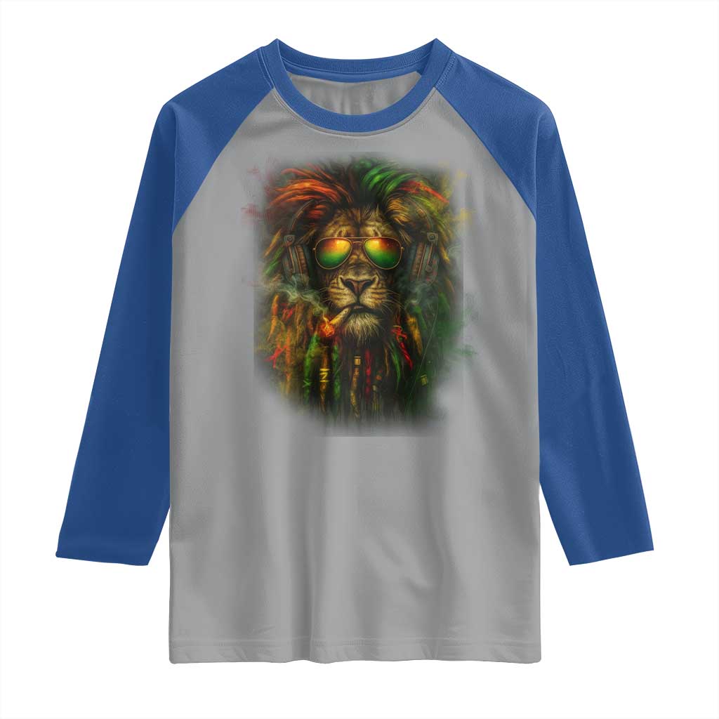 Rasta Reggae Lion Smoking Weed Raglan Shirt Jamaican Reggae Music and Weed Lovers - Wonder Print Shop