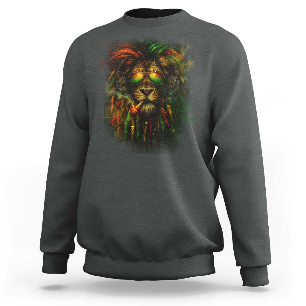 Rasta Reggae Lion Smoking Weed Sweatshirt Jamaican Reggae Music and Weed Lovers - Wonder Print Shop