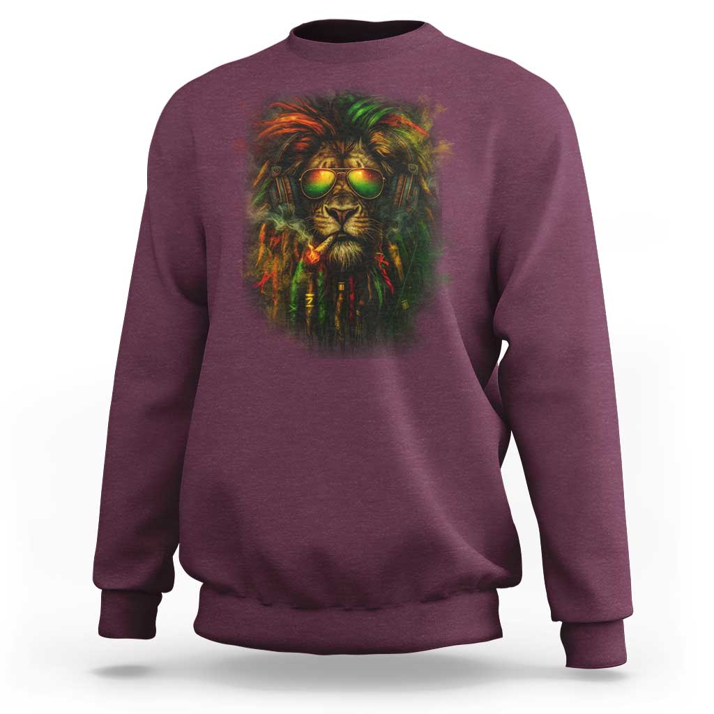 Rasta Reggae Lion Smoking Weed Sweatshirt Jamaican Reggae Music and Weed Lovers - Wonder Print Shop