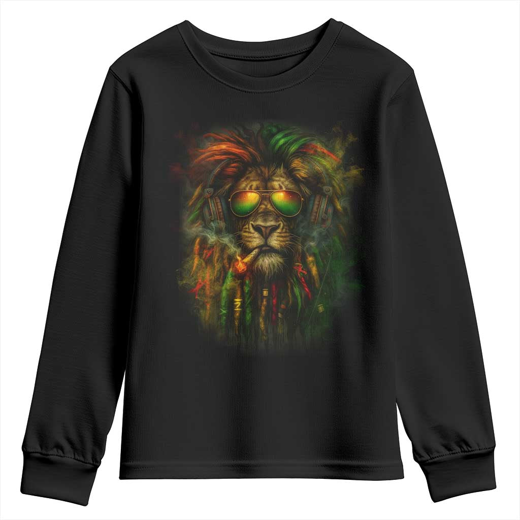 Rasta Reggae Lion Smoking Weed Youth Sweatshirt Jamaican Reggae Music and Weed Lovers - Wonder Print Shop