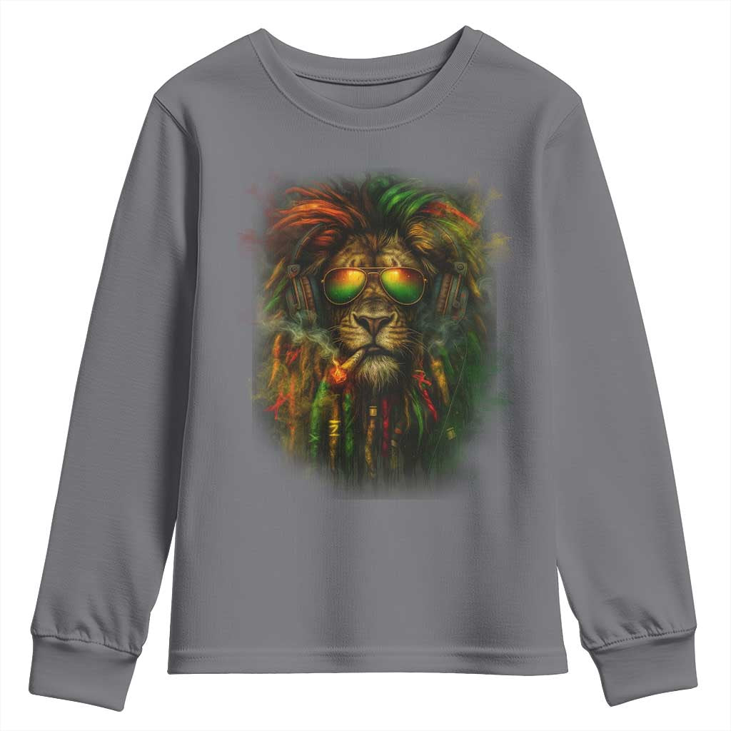Rasta Reggae Lion Smoking Weed Youth Sweatshirt Jamaican Reggae Music and Weed Lovers - Wonder Print Shop