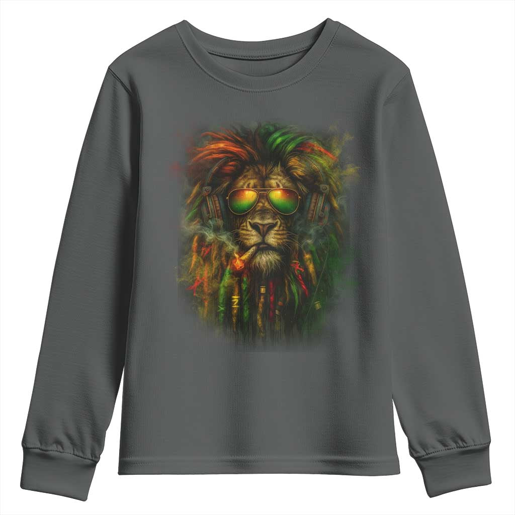 Rasta Reggae Lion Smoking Weed Youth Sweatshirt Jamaican Reggae Music and Weed Lovers - Wonder Print Shop
