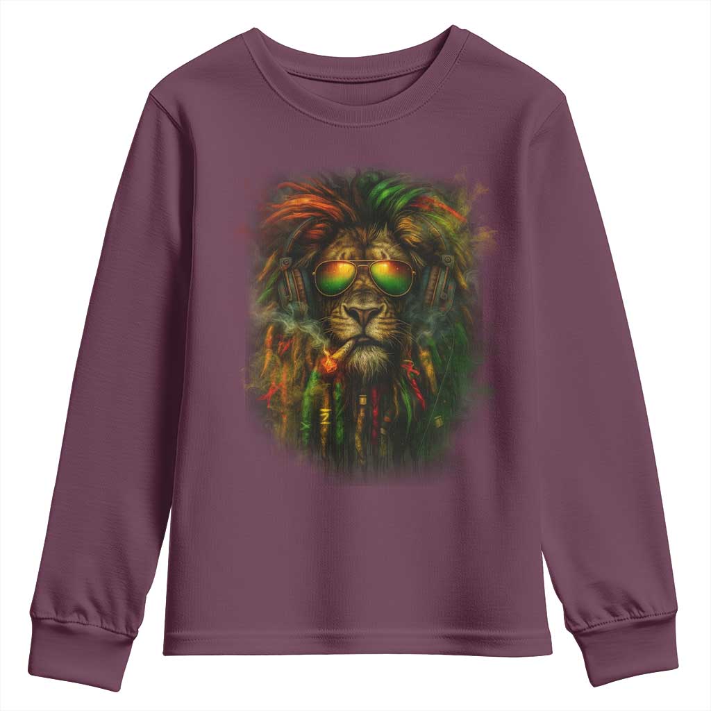 Rasta Reggae Lion Smoking Weed Youth Sweatshirt Jamaican Reggae Music and Weed Lovers - Wonder Print Shop