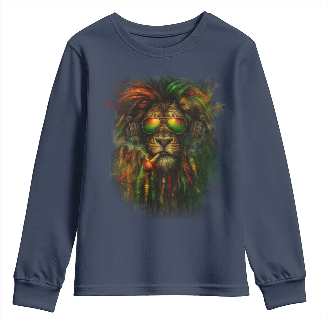 Rasta Reggae Lion Smoking Weed Youth Sweatshirt Jamaican Reggae Music and Weed Lovers - Wonder Print Shop