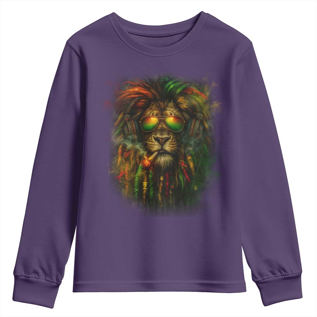 Rasta Reggae Lion Smoking Weed Youth Sweatshirt Jamaican Reggae Music and Weed Lovers - Wonder Print Shop