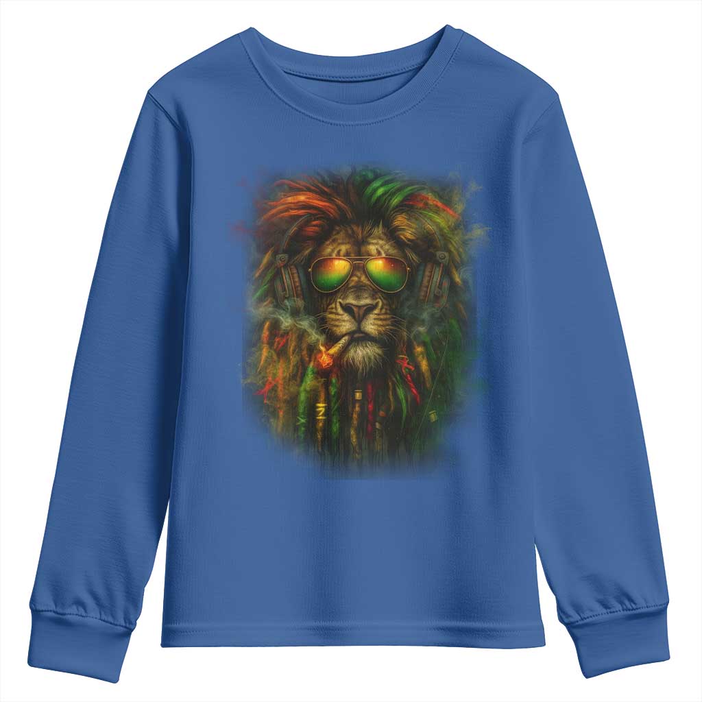 Rasta Reggae Lion Smoking Weed Youth Sweatshirt Jamaican Reggae Music and Weed Lovers - Wonder Print Shop