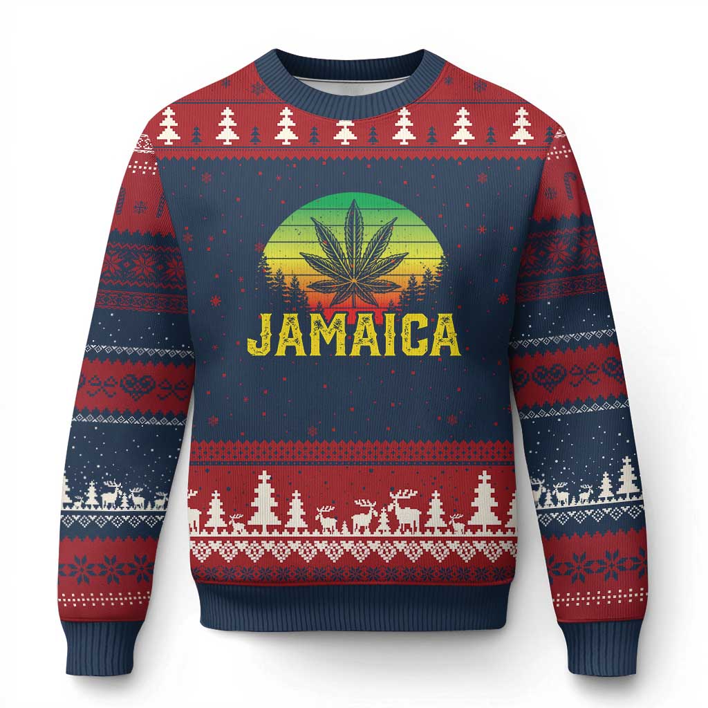 Jamaica Stoner Ugly Christmas Sweater Rasta Sunset Cannabis Marijuana Weed Lovers 420 - Wonder Print Shop