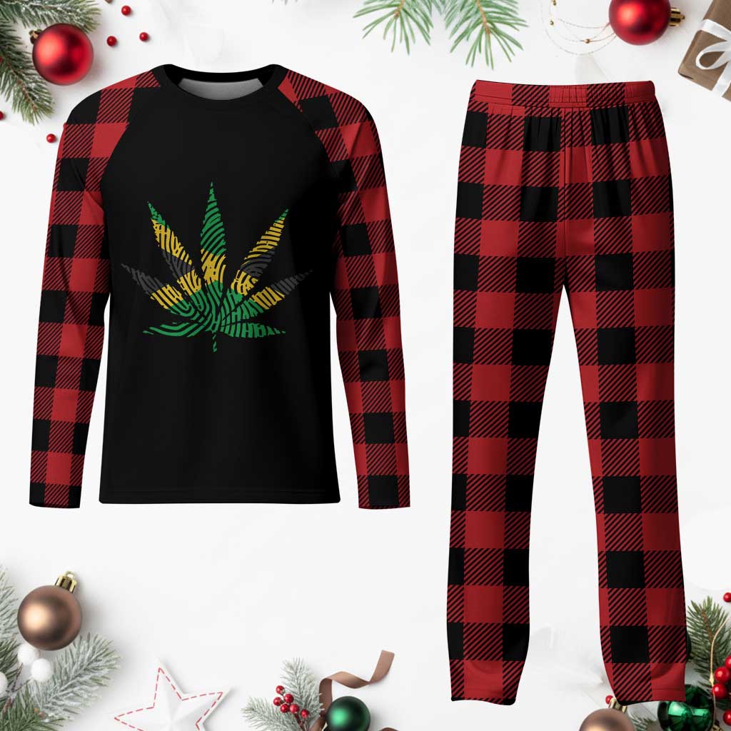 Jamaica Flag Cannabis Plaid Pajama Set Funny Stoner Weed Lovers Marijuana 420 - Wonder Print Shop